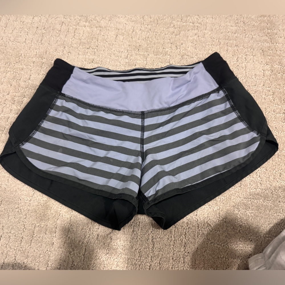 lululemon athletica Black and Gray Striped Athletic Shorts